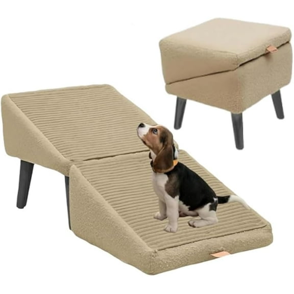 Dual-Purpose Split Ottoman Dog Ramp, Folding Pet Ramps Stairs for Large & Middle & Small Dogs, Non-Slip Stable Outdoor Pet Steps, Can Also Be Used as a Sofa or Stool
