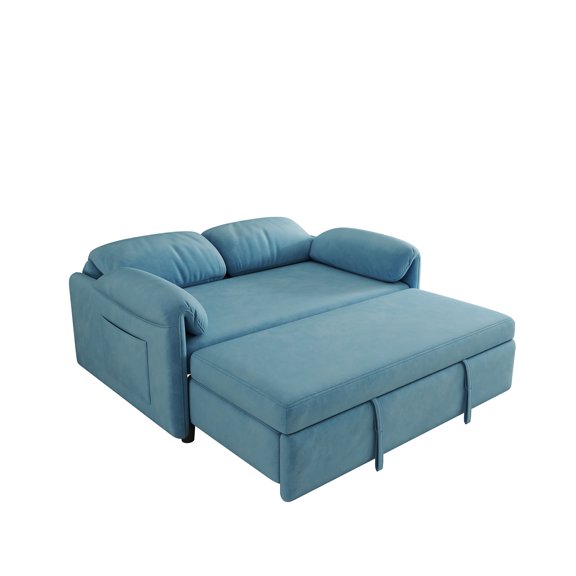 Dual-Purpose Velvet Sofa Bed: Elegant Blue Convertible Sofa Easily Transforms into a Retractable Bed, Perfect for Living Rooms, Guest Rooms, and Small Spaces