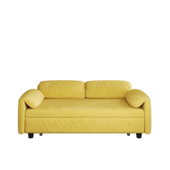 Dual-Purpose Velvet Sofa Bed: Elegant Yellow Convertible Sofa Easily Transforms into a Retractable Bed, Perfect for Living Rooms, Guest Rooms, and Small Spaces