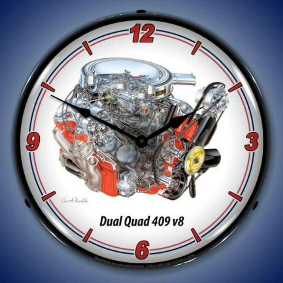 Dual Quad 409 cid V8 Engine Wall Clock, Lighted