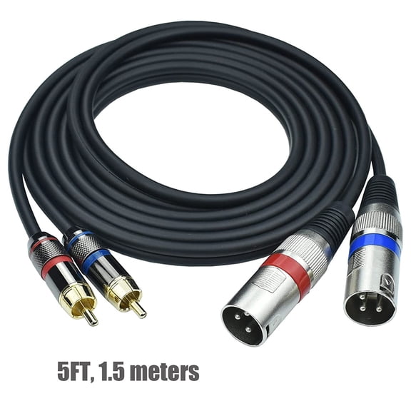 Dual RCA Male to Dual XLR Male Cable Adapter, 5 Feet Unbalanced L/R RCA to XLR Phono Plug Cable, Left and Right Tape Out Cord, for Mixer, Studio Monitor, Stereo HiFi Subwoofer Speaker