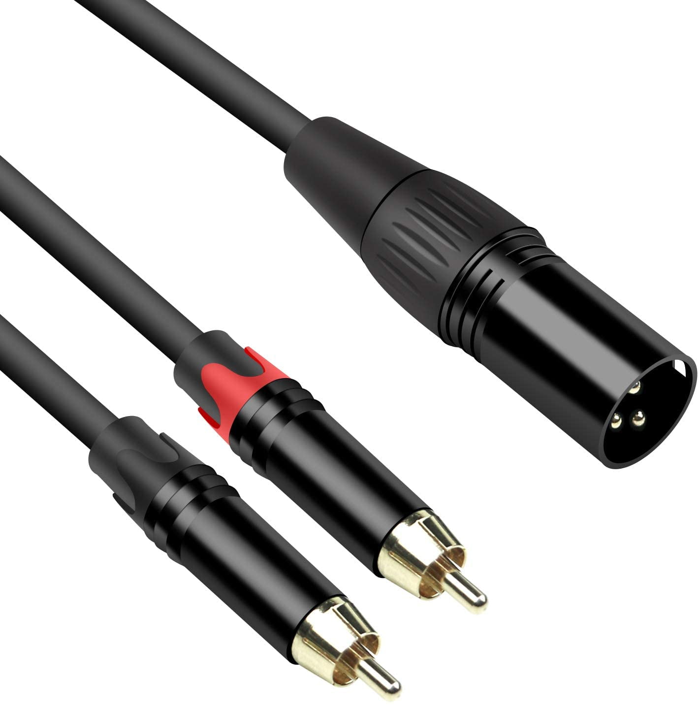 XLR Y Cable, One XLR Male to Dual RCA Male Plugs 1 ft. Long