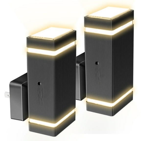 Dual Rectangle LED Night Lights, 3000K, Plug-In, Slide Dimming for Bedsides, Hallways, & Stairways, Corridors
