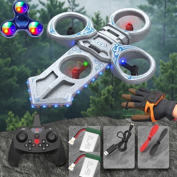 Dual Remote Control RC Drone with 360 °   Flips & Gesture Control, 2.4GHz Anti-Interference, 2 Batteries, Altitude Hold, LED Lights - Quadcopter for Kids/Adults