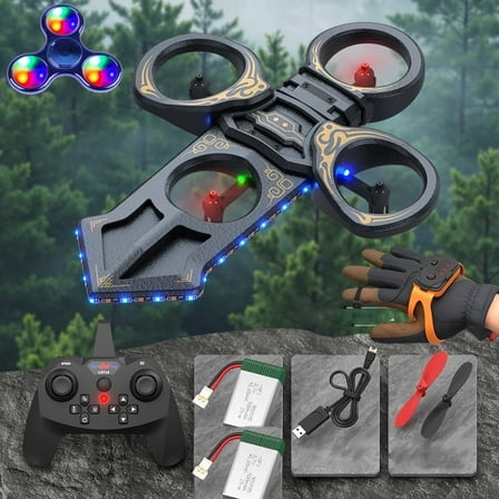 Dual Remote Control RC Drone with 360° Flips & Gesture Control, 2.4GHz Anti-Interference, 2 Batteries , Altitude Hold, LED Lights - Quadcopter for Kids/Adults