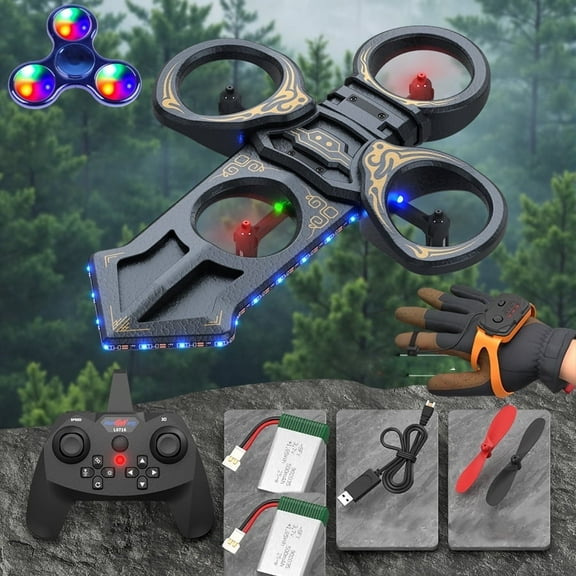 Dual Remote Control RC Drone with 360° Flips & Gesture Control, 2.4GHz Anti-Interference, 2 Batteries , Altitude Hold, LED Lights - Quadcopter for Kids/Adults