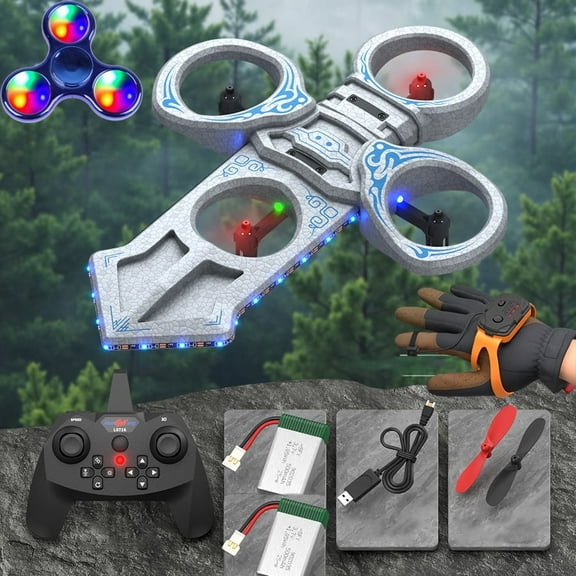 Dual Remote Control RC Drone with 360 °   Flips & Gesture Control, 2.4GHz Anti-Interference, 2 Batteries, Altitude Hold, LED Lights - Quadcopter for Kids/Adults