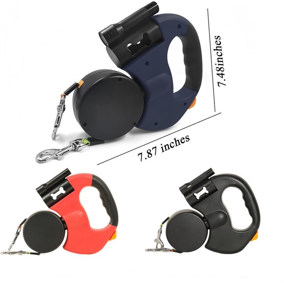 Dual Retractable Dog Leash with LED Light & Waste Bag Holder, Tangle Free