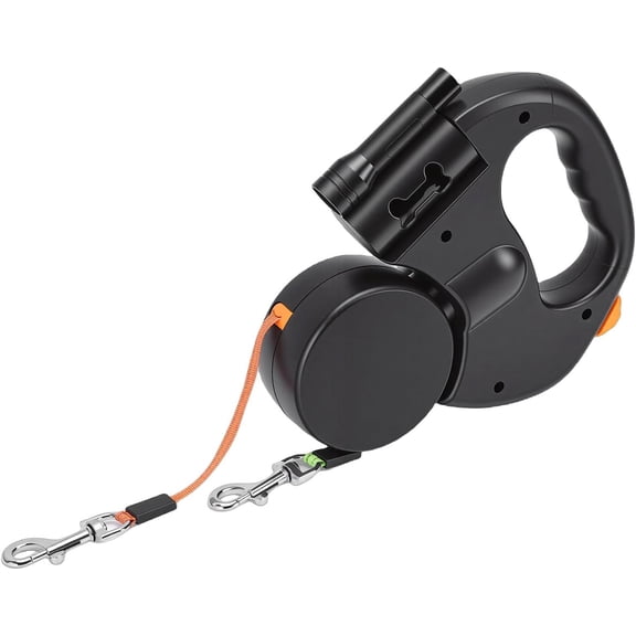 Dual Retractable Dog Leash with Night Light for 2 Small Medium Dogs, Double Pet Lead