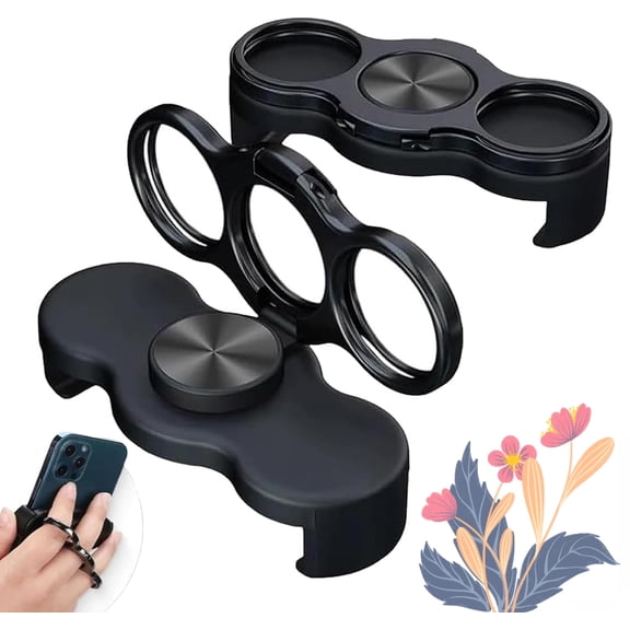 Dual-Ring Three-Finger Back Clip Holder, 360° Rotation Foldable Magnetic Phone Grip Stand, Back Clip Mount Mobile Support Compatible with Smartphones, for Car, Office, Desk (Black)