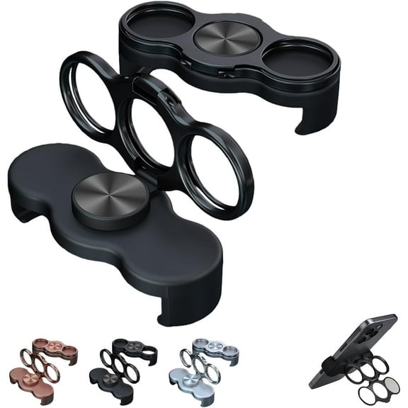 Dual-Ring Three-Finger Back Clip Holder,New 360 Rotation Foldable Magnetic Phone Grip Stand, Secure Three-Finger Back Clip Kickstand for Back for Most Smartphones, for Car, Desk,Office (Black)
