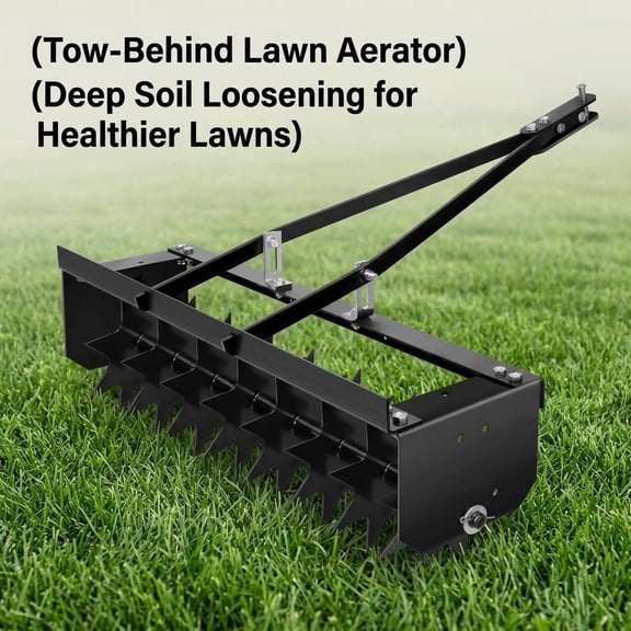Dual Rod Stable Black Steel Tow Behind Lawn Aerator, Multi-Soil Compatible Core Aerator, Wide 31in Rolling Spike Aerator with Universal Hitch for Clay Loam Yard Grass Root Growth