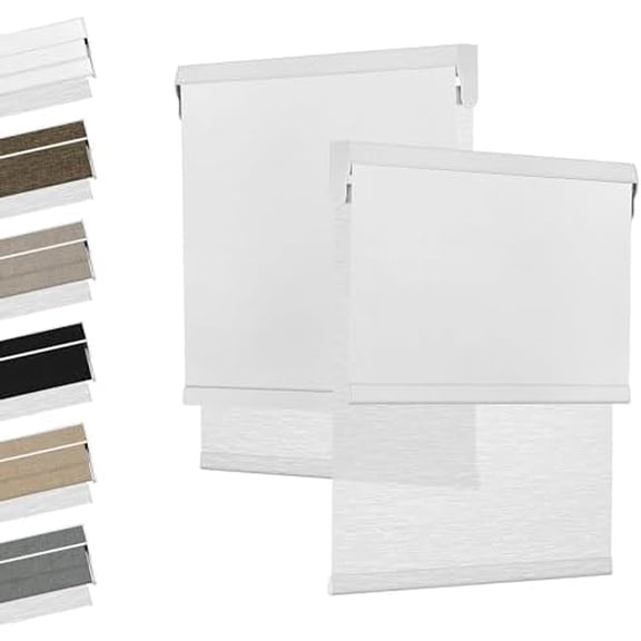 Dual Roller Shades with Cassette Valance, Cordless Double Roller Shades Blackout and Light Filtering, Day and Night Blinds for Home Office Door, Linen White and White, Custom Size