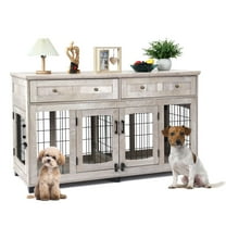 Dual-Room Dog Crate with 5-Side Access | Multi-Functional TV Stand Features 2 Storage Drawers