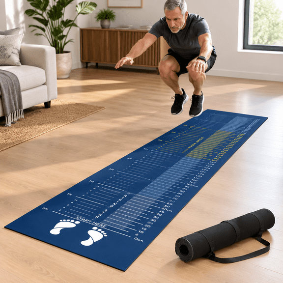 Dual-Scale Broad Jump Mat with ft and cm Markings for Home Exercise and PE Testing