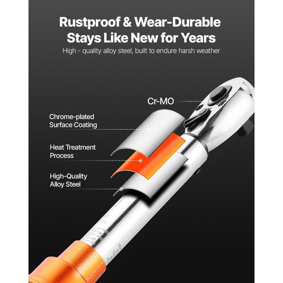 Dual Scale Click Torque Wrench 1/4 Inch Drive 20-200 Inch Pounds 2.3-22.6 Newton Meters 72-Tooth Orange
