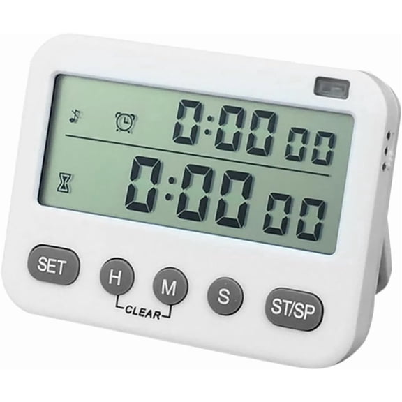 Dual-Screen Digital Kitchen Timer, LCD Display with Bracket, Countdown and Count Up Timing, Loud Alarm for Cooking and Lab Use