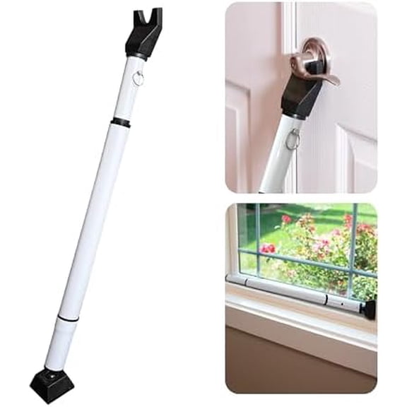 Dual Security Bar, 1-Set Adjustable-Length Portable Strong Door Bar for Hinged and Sliding Patio Doors & Windows, Home Travel Security, Extends 28 in. to 45 in., White