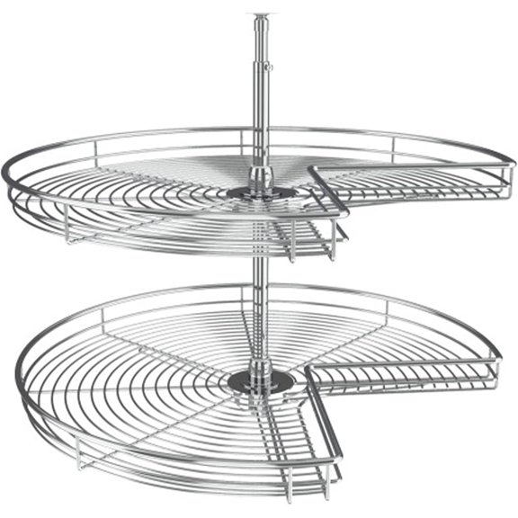 Dual Shelf Kidney Shaped Lazy Susan Organizer for Corner Base Kitchen Cabinets, Rotating Turntable Storage Wire Trays, Chrome, 5472-32 CR