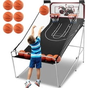 Dual Shot Basketball Arcade Game, Segmart 81"x44" Foldable Indoor Electronic Arcade Basketball Game with 6 Balls, 8 Modes, LED Scoreboard, Air Pump, Battery Powered for Adults, Black