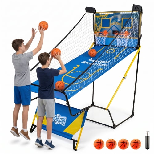 Dual Shot Foldable Basketball Game, LED Digital Scoreboard with 4 Balls & Pump for Indoor Family Game Entertainment