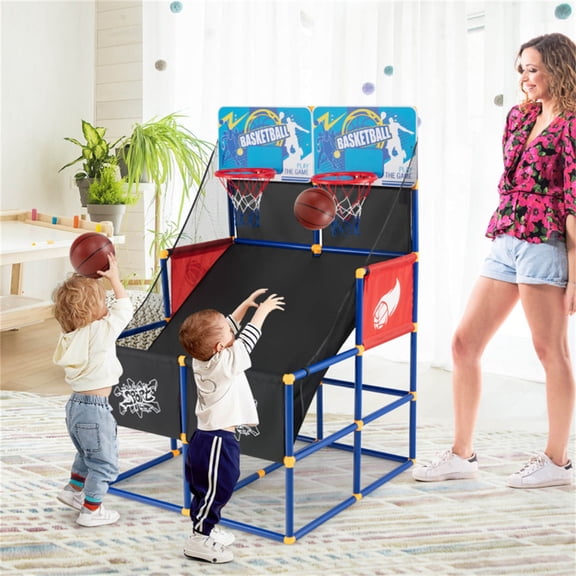 Dual Shot Kids Basketball Arcade Game Christmas Gift 2 Backboards 4 PVC Balls Pump 3+ Ages Black Blue Red Indoor Outdoor