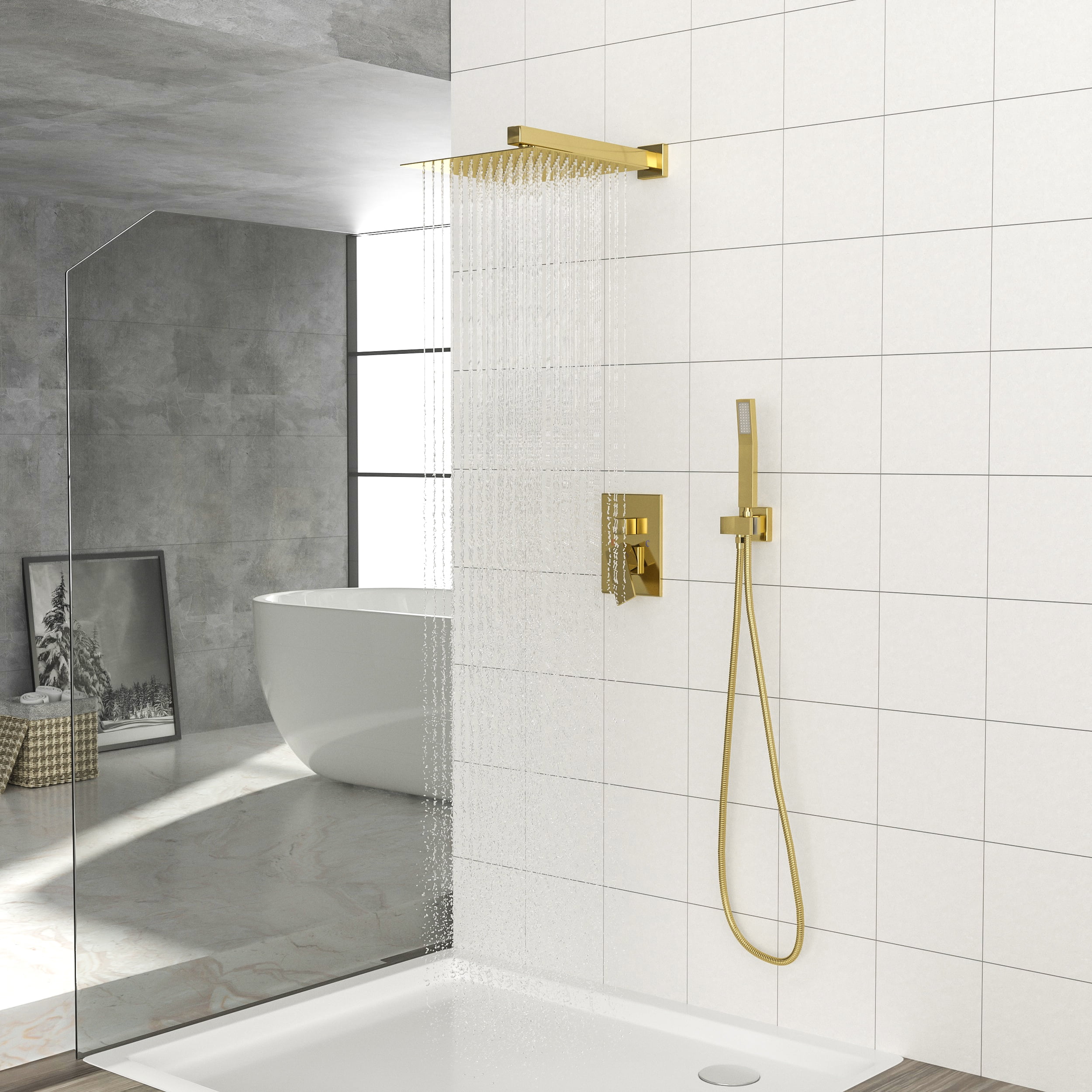 Dual Shower Head - 12 Inch Wall Mounted Square Shower System with Rough ...