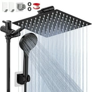 Dual Shower Head Combo, 12" High Pressure Rain Shower Head with 11" Adjustable Extension Arm, 5 Settings Handheld Shower Head with 59" Hose & Holder, Rainfall Shower Head Bathroom, Black