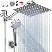 Dual Shower Head Combo, 8” High Pressure Rain Shower Head with 11" Adjustable Extension Arm, 5 Settings Handheld Shower Head with 59" Hose & Holder, Rainfall Shower Head Bathroom, Silver Chrome