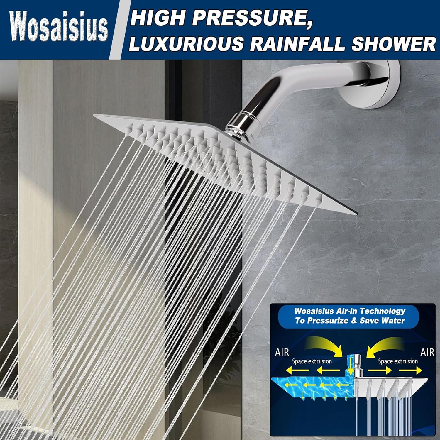 Dual Shower Head Combo All Metal 8 Inch Rainfall High Pressure Square ...