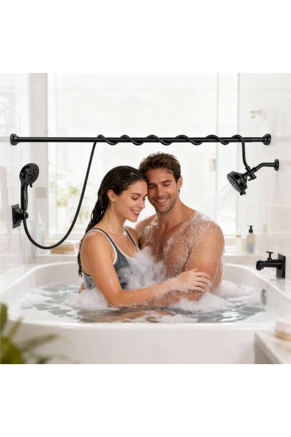 Dual Shower Head for Couples, Double Shower Head System for Two People, High Pressure and Adjustable Double Shower with Multimodal Shower Head Fits 2 Person (Black)