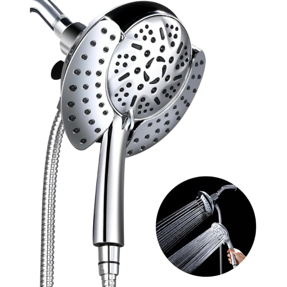 Dual Shower Head with Handheld: 2 IN 1 High Pressure Handheld Shower Head & Rainfall Shower Head, 9 Spray Modes/Settings Detachable Shower Head with Hose, cUPC and CEC Certification Approved