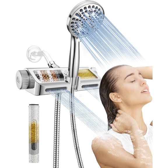 Dual Shower Head with Handheld Combo  10-Spray Mode Chrome High-Pressure System with Massage, Rain, Mist, and Power Wash Features