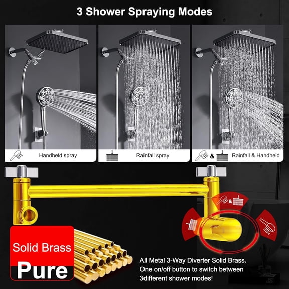 Dual Shower Head with Handheld and Filter - 14" Rainfall Shower Head with 11" Adjustable Extension Arm, 70" Long Shower Hose