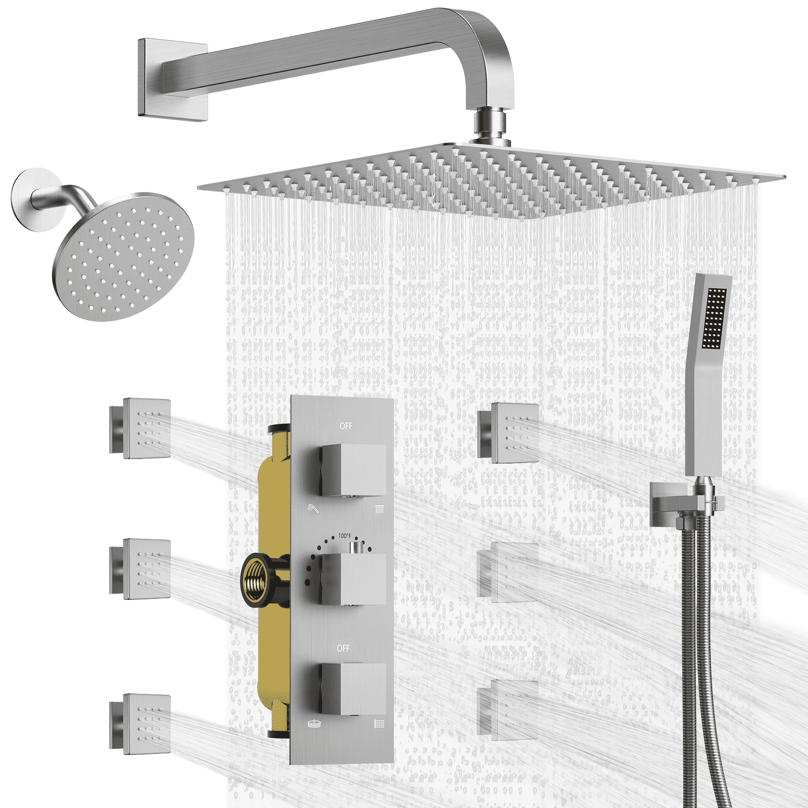 Dual Shower Heads 12" Rainfall and High Pressure 6"Shower System Double