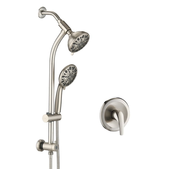 Dual Shower System with 5-Inch Rainfall Head and Handheld Spray, 7-Spray Modes, Stainless Steel Slide Bar, 1.8 GPM Water-Saving Pause, Brushed Nickel Finish, Wall-Mounted for Bathroom