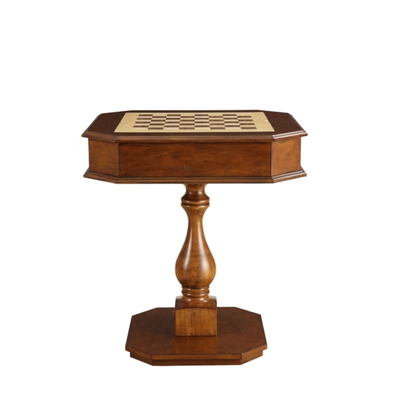 Dual-Side Chess Board Game Table with Storage Drawers & Flip-Top Game Tray - 3-in-1 Chess, Checkers & Backgammon Table Cherry Finish Wooden Game Table for Adults (Chess Pieces Not Included)