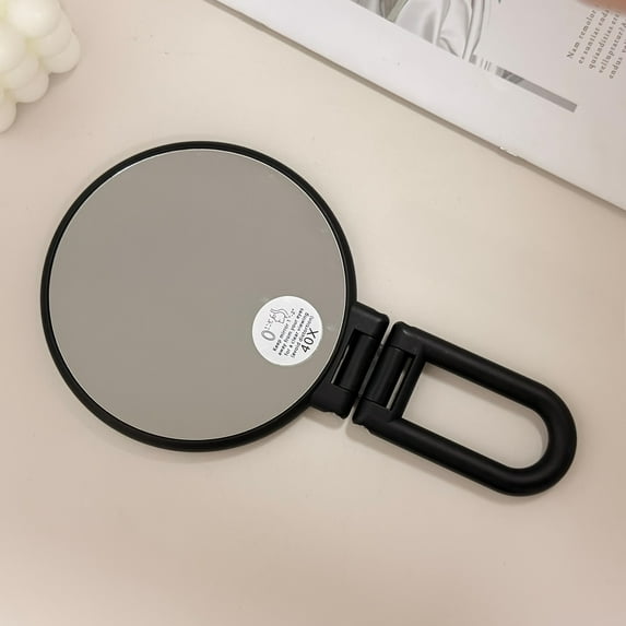 Dual-Sided 1X/30X Magnifying Handheld Makeup Mirror with 360 ° Adjustable Handle – Portable, Travel-Friendly Design, No Batteries Needed, Sleek Black Frame & Golden Accents