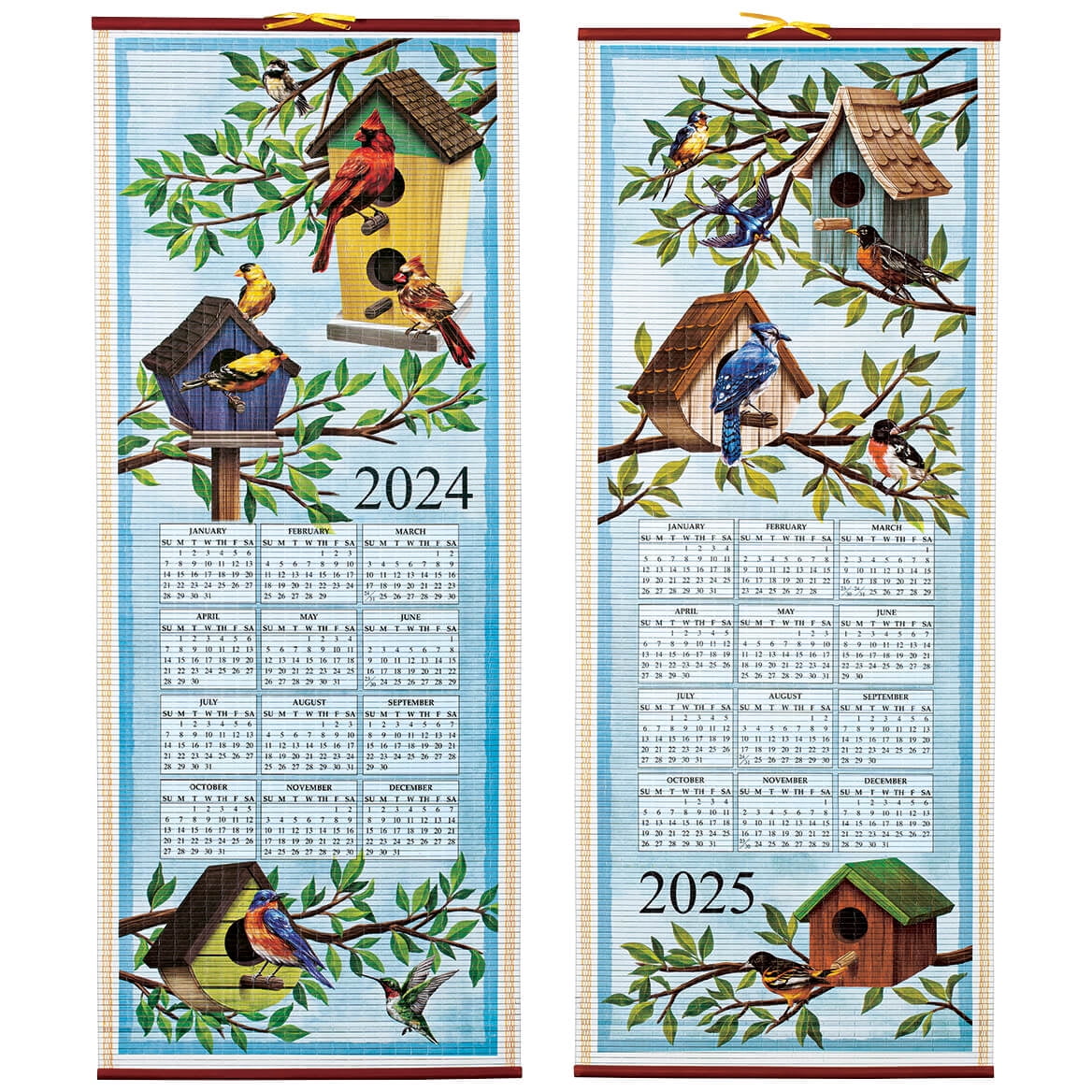 Dual-Sided 2 Year Scroll Calendar, Birds Houses Design – Ideal for 