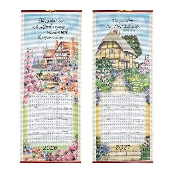 Dual-Sided 2 Year Scroll Calendar, Bless This House Design – Ideal for Small Spaces - Bamboo-Like Paper, 12 ½ in. by 33 in.