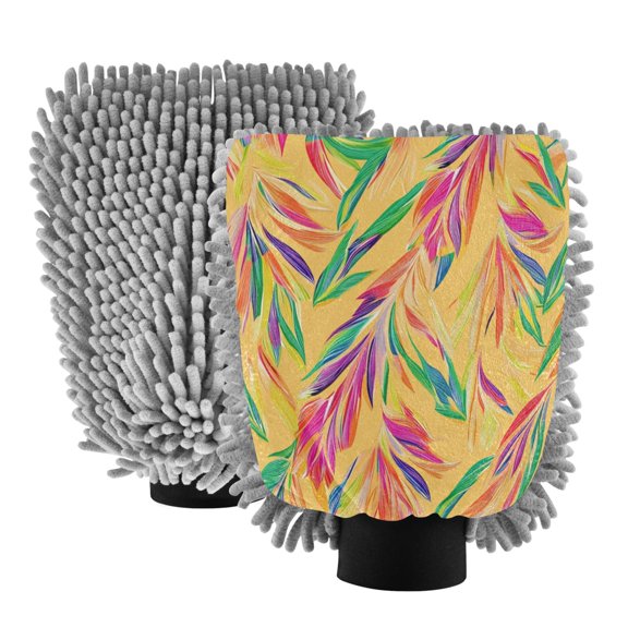 Dual-Sided Car Wash Gloves Car Washing Mitts with Elastic Cuffs Brightly Colored Feathers
