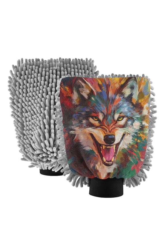 Dual-Sided Car Wash Gloves Car Washing Mitts with Elastic Cuffs Colorful Animal Face