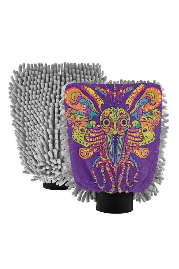 Dual-Sided Car Wash Gloves Car Washing Mitts with Elastic Cuffs Colorful Cartoon Alien Creature