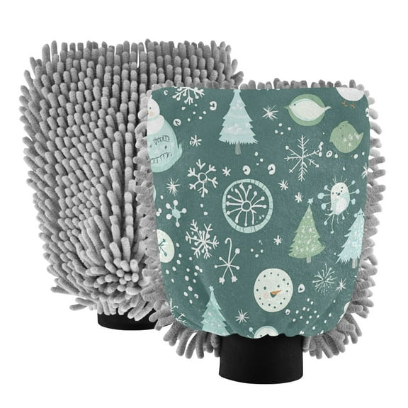 Dual-Sided Car Wash Gloves Car Washing Mitts with Elastic Cuffs Cute Cartoon Winter Elements