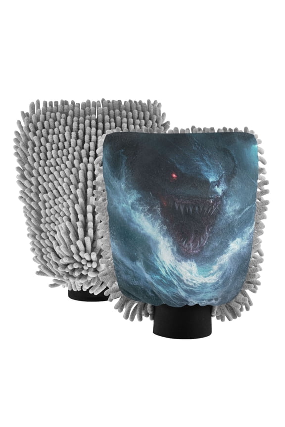 Dual-Sided Car Wash Gloves Car Washing Mitts with Elastic Cuffs Fierce Shark
