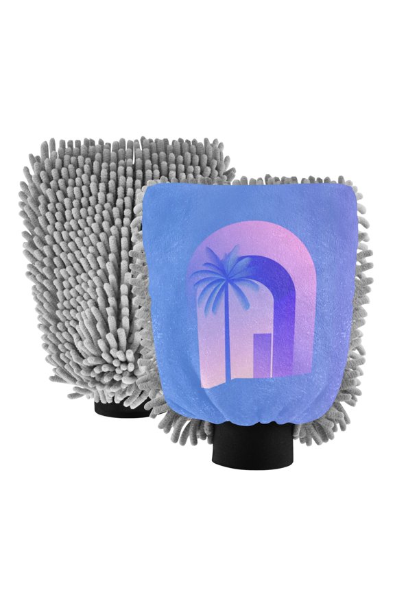 Dual-Sided Car Wash Gloves Car Washing Mitts with Elastic Cuffs Minimalist Logo