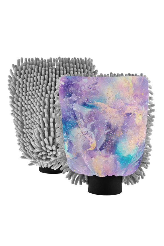 Dual-Sided Car Wash Gloves Car Washing Mitts with Elastic Cuffs Pastel Watercolor Splashes