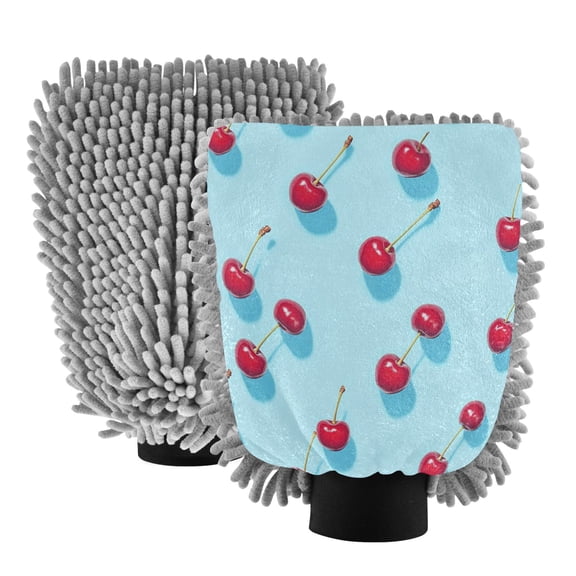 Dual-Sided Car Wash Gloves Car Washing Mitts with Elastic Cuffs Small Cherry