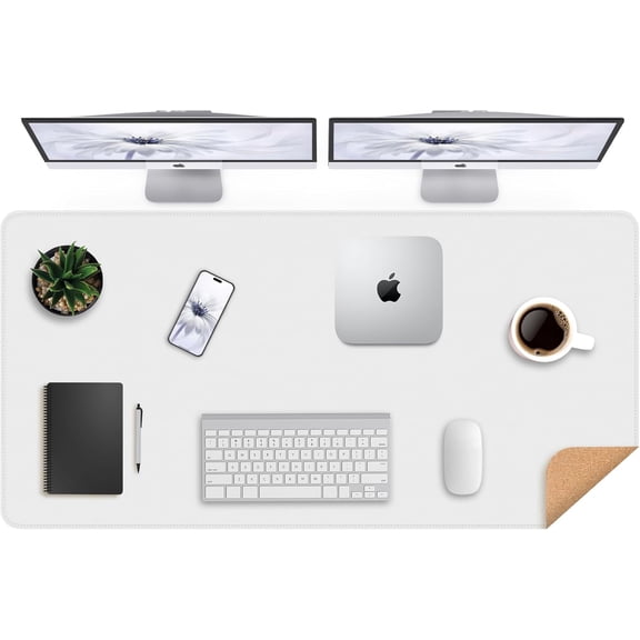 Dual-Sided Cork Desk Pad, PU Leather Desk Mat Protector, Waterproof Large Mouse Pad for Office Desk, Non-Slip Writing Surface for Home & Office (35" x 17", Black)