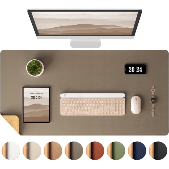 Dual-Sided Desk Pad - Leather Desk Mat, Natural Cork Desk Pad Protector, Large Mouse Pad for Desk, Waterproof Desk Blotter Pad, Desk Writing Pad for Office Work/Home, Coffee (35.4" x 15.7")